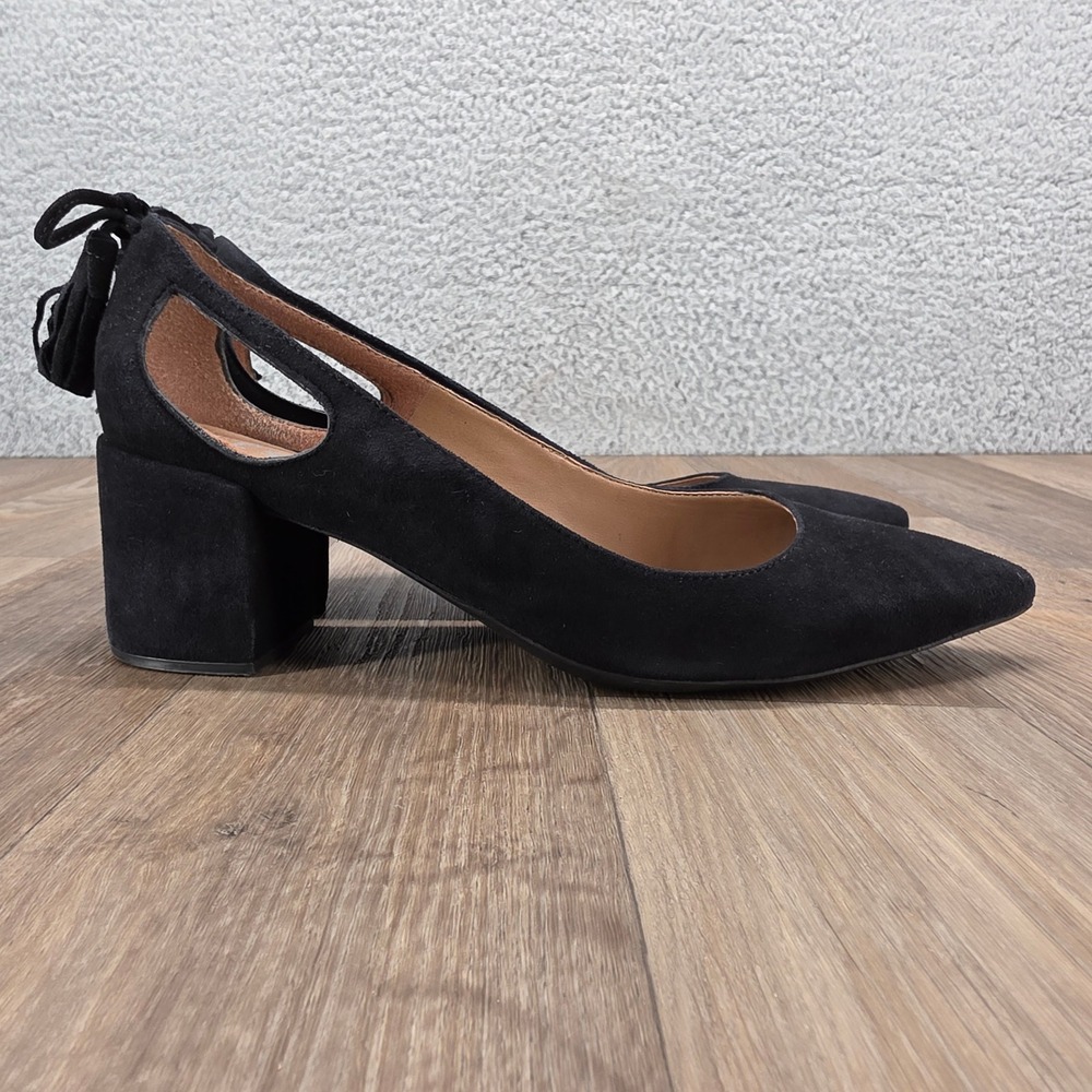 FS/NY Theron Black Suede Pointed Toe Block Heel Pumps with Tassels Size 6.5